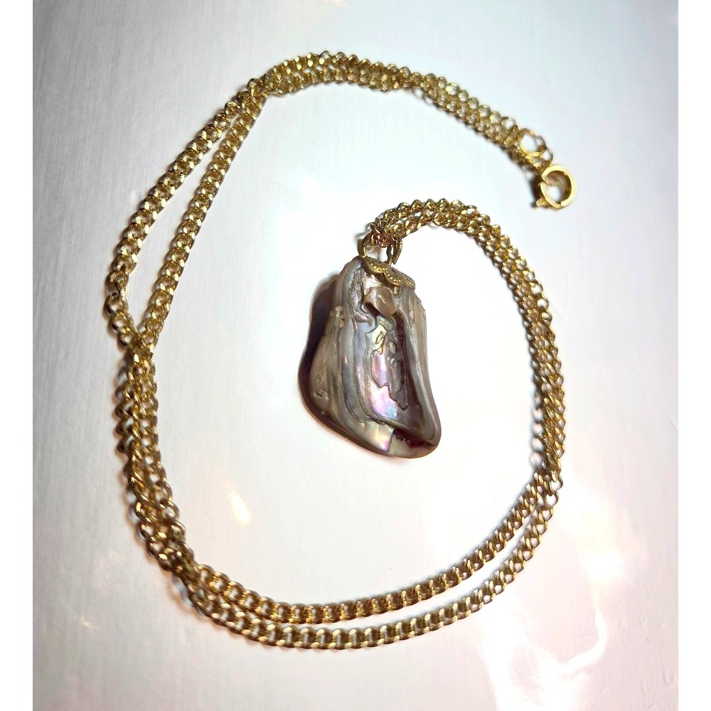 Necklace Vintage Abalone Mother of Pearl Shell Gold Tone Chain 19" Nautical